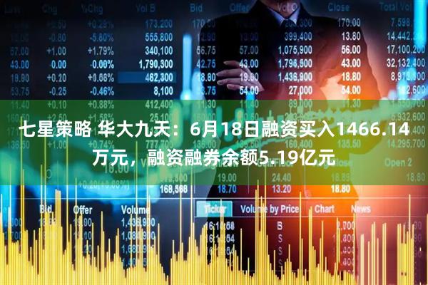 七星策略 华大九天：6月18日融资买入1466.14万元，融资融券余额5.19亿元